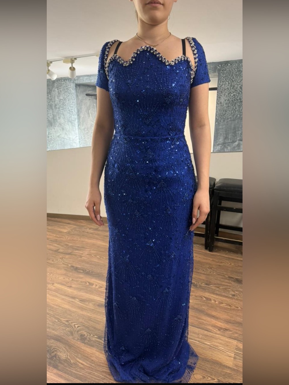 Elegant Beaded Royal Blue Evening Gown